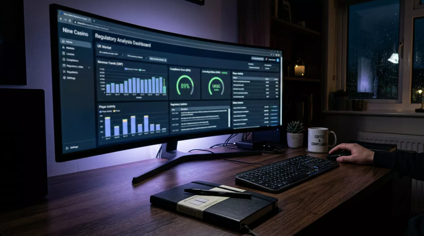 Nine Casino regulatory analysis dashboard showing UK market data and licence status indicators